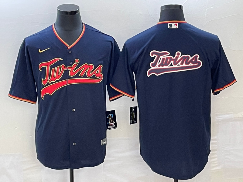 Men's Minnesota Twins Navy Team Big Logo Cool Base Stitched Jersey